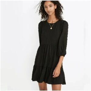Madewell 3/4 Puff Sleeve Tiered Black Mini Dress Women’s Size 2